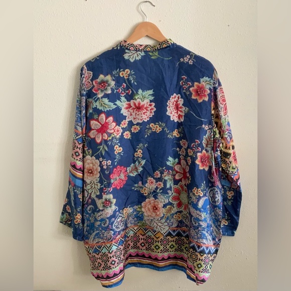 Johnny Was Hebea Della Silk Floral Button Up Tunic Blouse - Picture 3 of 5
